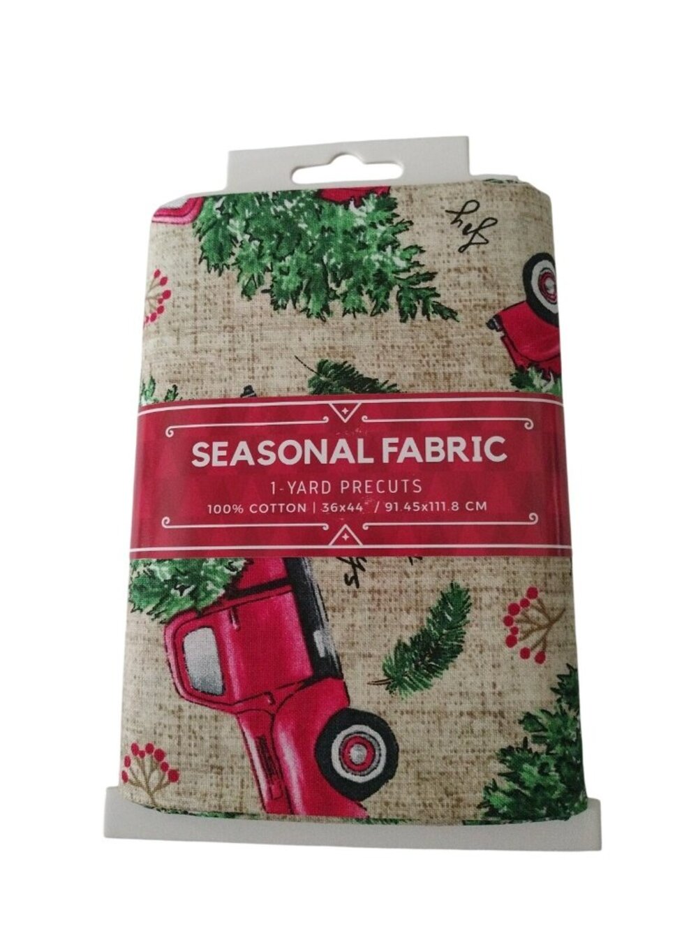 David Textiles 1-Yard Cotton Vintage Red Christmas Trucks Precut Fabric NEW
